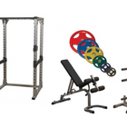 Body-Solid Pro Power Rack w/Bench, ORCT255 Plate Set & Weight Tree Package