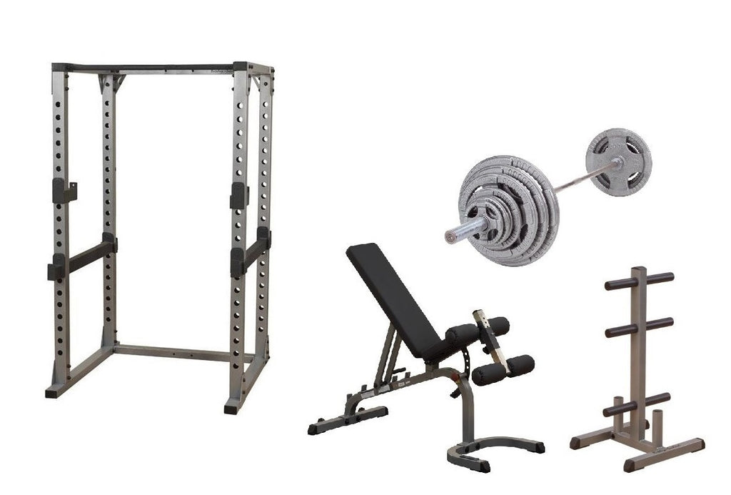 Body-Solid Pro Power Rack w/Bench, OST300S Plate Set & Weight Tree Package