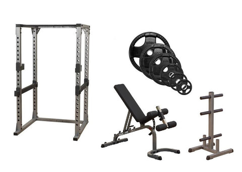 Body-Solid Pro Power Rack w/Bench, ORST255 Plates & Weight Tree Package