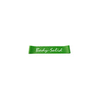 A green fitness resistance band with the words 'Body-Solid' written in white script across the center, isolated on a solid white background.