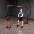 Man using a cable machine in a gym setting
