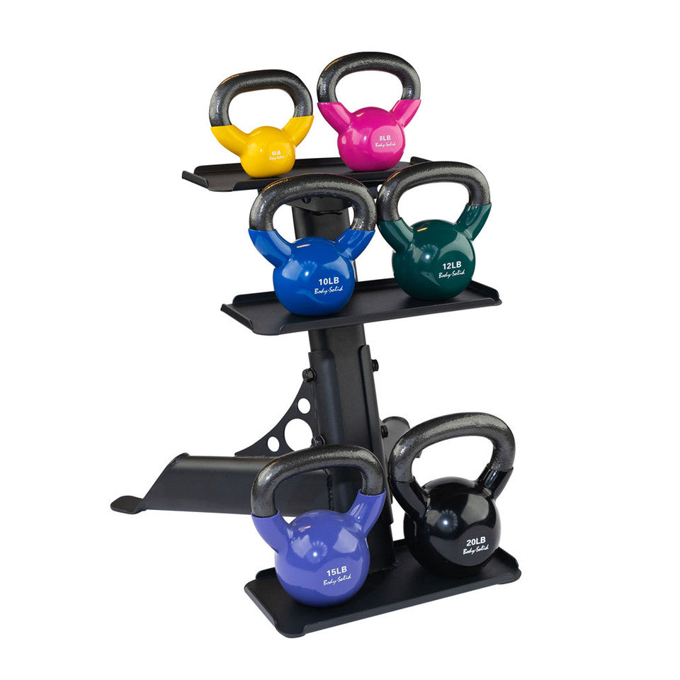 Body Solid KBVS70PACK 5-20 lb. Vinyl Kettlebell with Rack