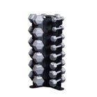A Body Solid GDR80 Vertical Dumbbell Rack holding multiple silver hex dumbbells, shown on a plain white background.