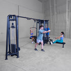 People exercising on a cable machine in a gym setting