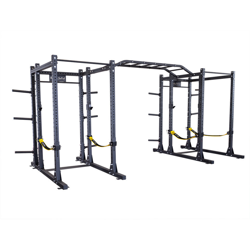 Body Solid Pro ClubLine SPR1000SSDBBACK Double Power Racks with Rear Extensions and Monkey Bars with Safety Straps