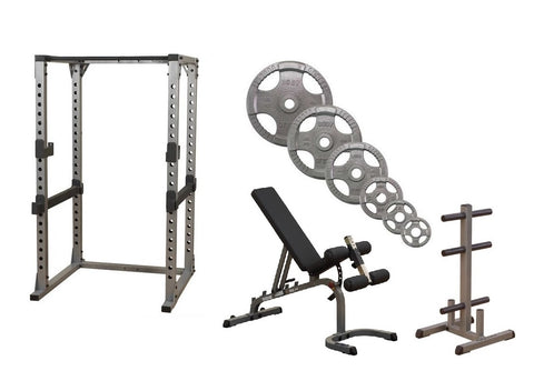 Body-Solid Pro Power Rack w/Bench, OST255 Plates & Weight Tree Package