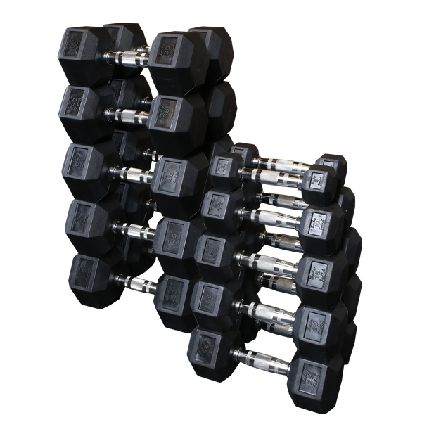 Body Solid SDRS550 Rubber Coated Hex Dumbbell Set 5 to 50 Lb