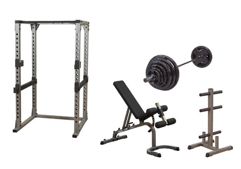 Body-Solid Pro Power Rack w/Bench, OSR300S Plate Set & Weight Tree Package