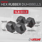 LifeLine Hex Rubber Dumbbell Set with Rack