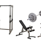 Body-Solid Pro Power Rack w/Bench, OST300S Plate Set & Weight Tree Package